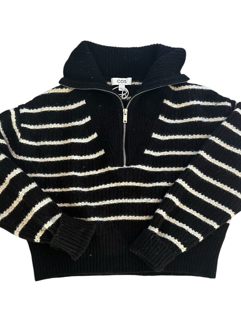 COS striped quarter zip sweater